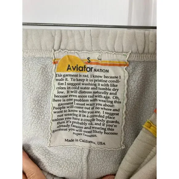 AVIATOR NATION Sweatpants S Cream Rainbow-Stripes Logo-Embroidery Jogger USA - Picture 5 of 14